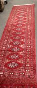 Long Bokhara type wool runner in red, black and beige, 78cm x 304cm