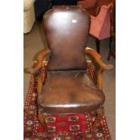 Set of eight early 20th century mahogany framed brown leather upholstered dining chairs in the