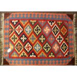 Mid/late 20th century Kelim rug with diamond shaped panels to the centre, multicoloured, 64cm x 90cm