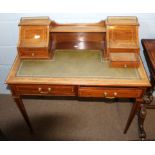 Edwardian mahogany inlaid and boxwood strung bonheur du jour, the back fitted with two drawers