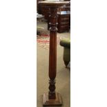 19th century mahogany torchere stand, circular top and moulded column terminating in a stepped