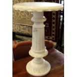 Modern faux marble circular pedestal table with reeded column support, 37cm diam