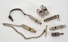 Set of seven late 19th/early 20th century Police and ARP whistles various dates and makers