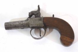 19th century percussion cap box pistol, by Holland & Burford, plain 1 1/2 ins screw off barrel