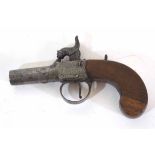 19th century percussion cap box pistol, by Holland & Burford, plain 1 1/2 ins screw off barrel