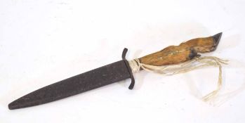 Early 20th century German hunting knife or close combat fighting knife, with Damascus steel stiletto