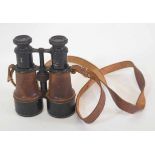 Pair of MKV wide binoculars No 17601, with leather strap and leatherwork to optic, also with War