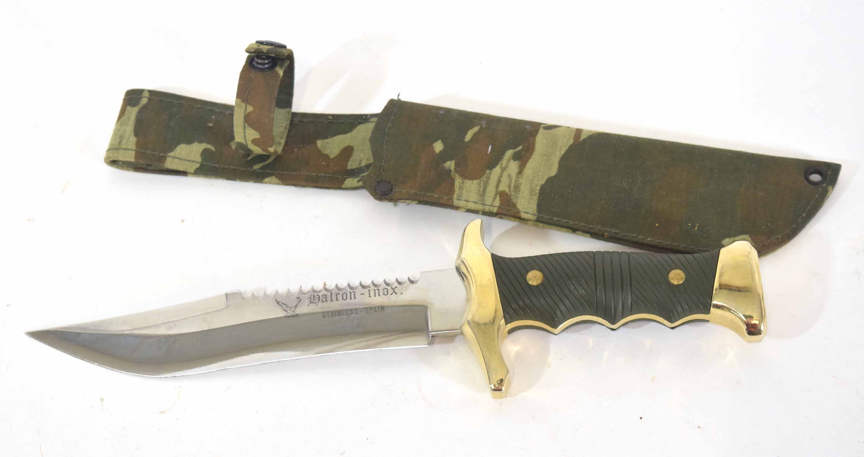 Medium sized modern saw back blade chromed Bowie knife by Falcon, made in Spain, together with large - Image 3 of 3