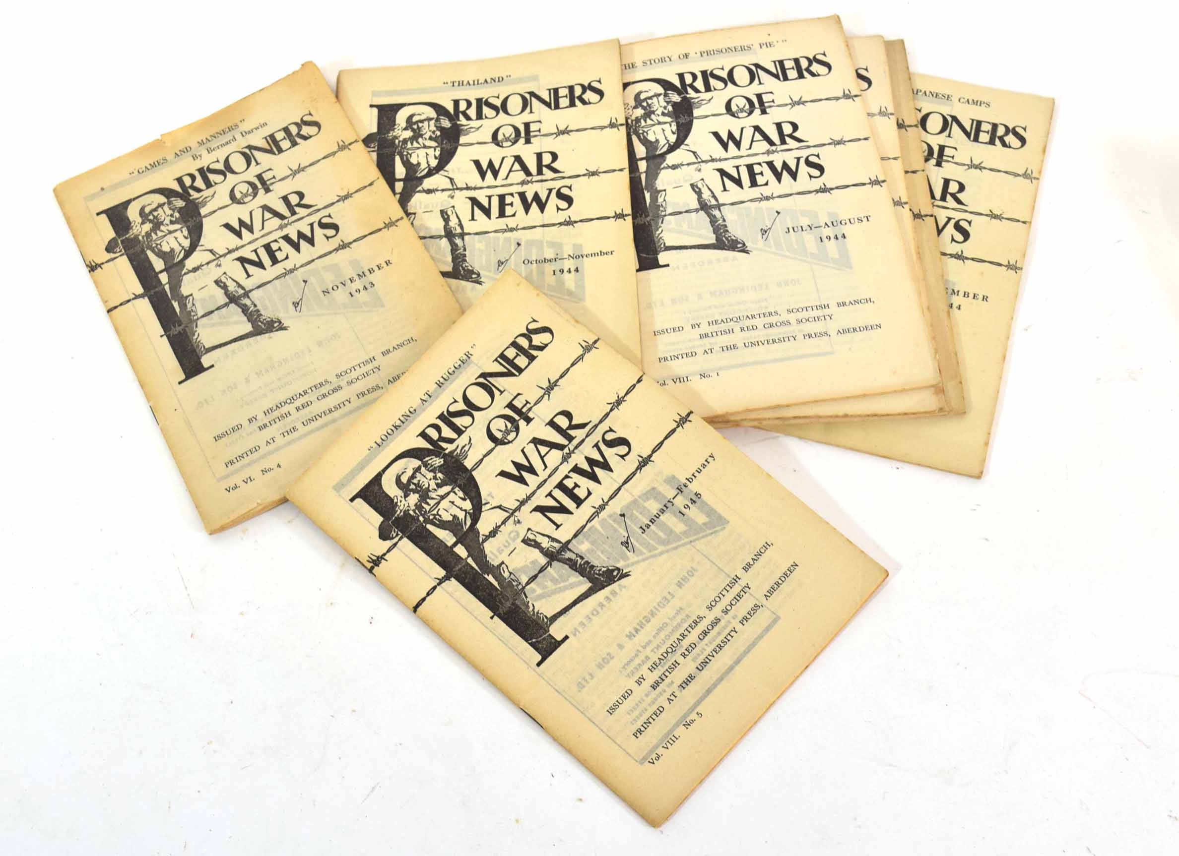 Quantity of nine prisoners of war news magazines vols 6, 7, 8, varying dates from Nov 1943 to Jan