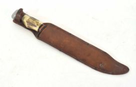 Large 20th century German Bowie knife and scabbard by Kaufmann Germany, with stag antler handle