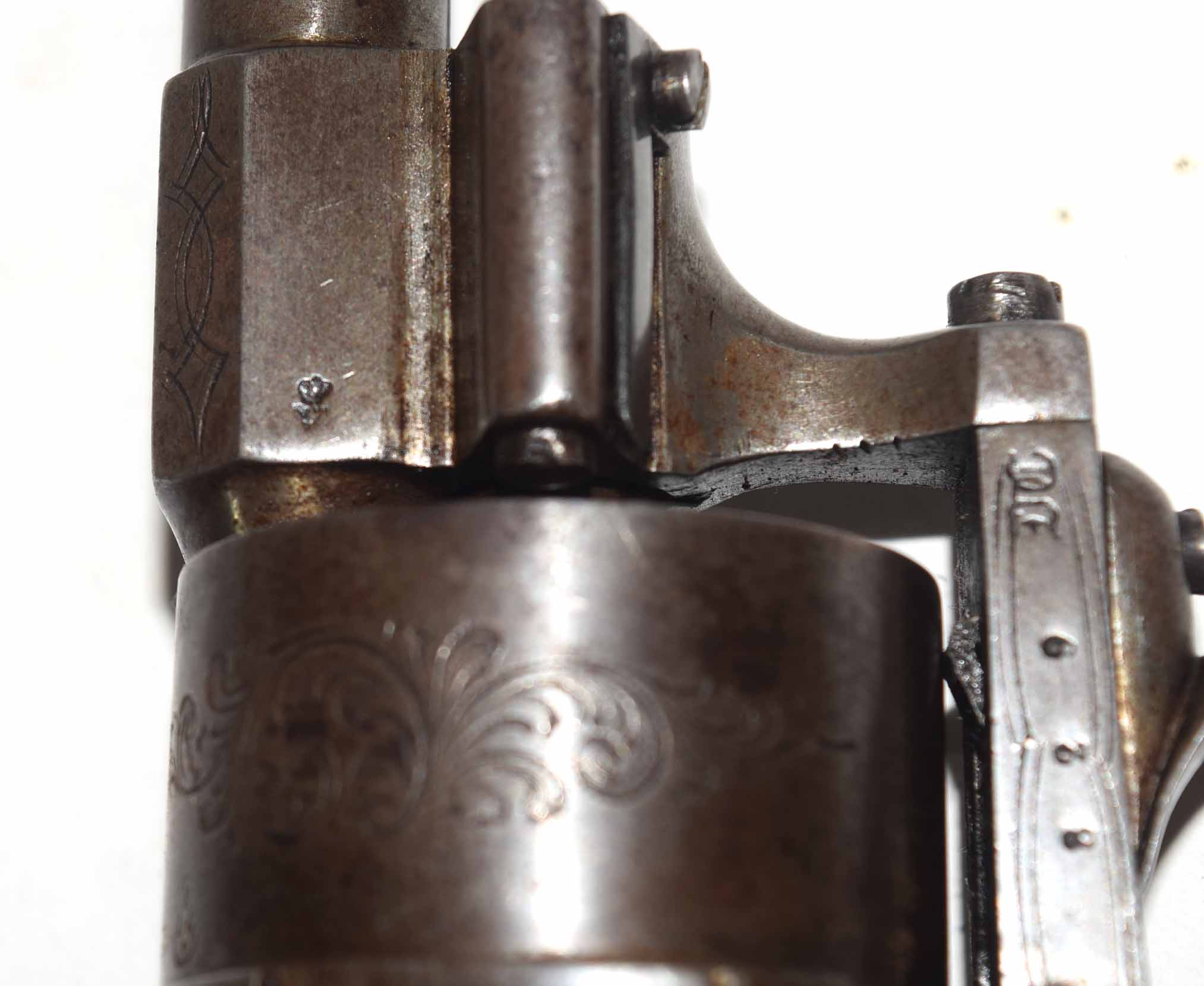 19th century c1880 Liege pin fire revolver, 6-shot double action calibre 12mm pistol with Liege - Image 4 of 7