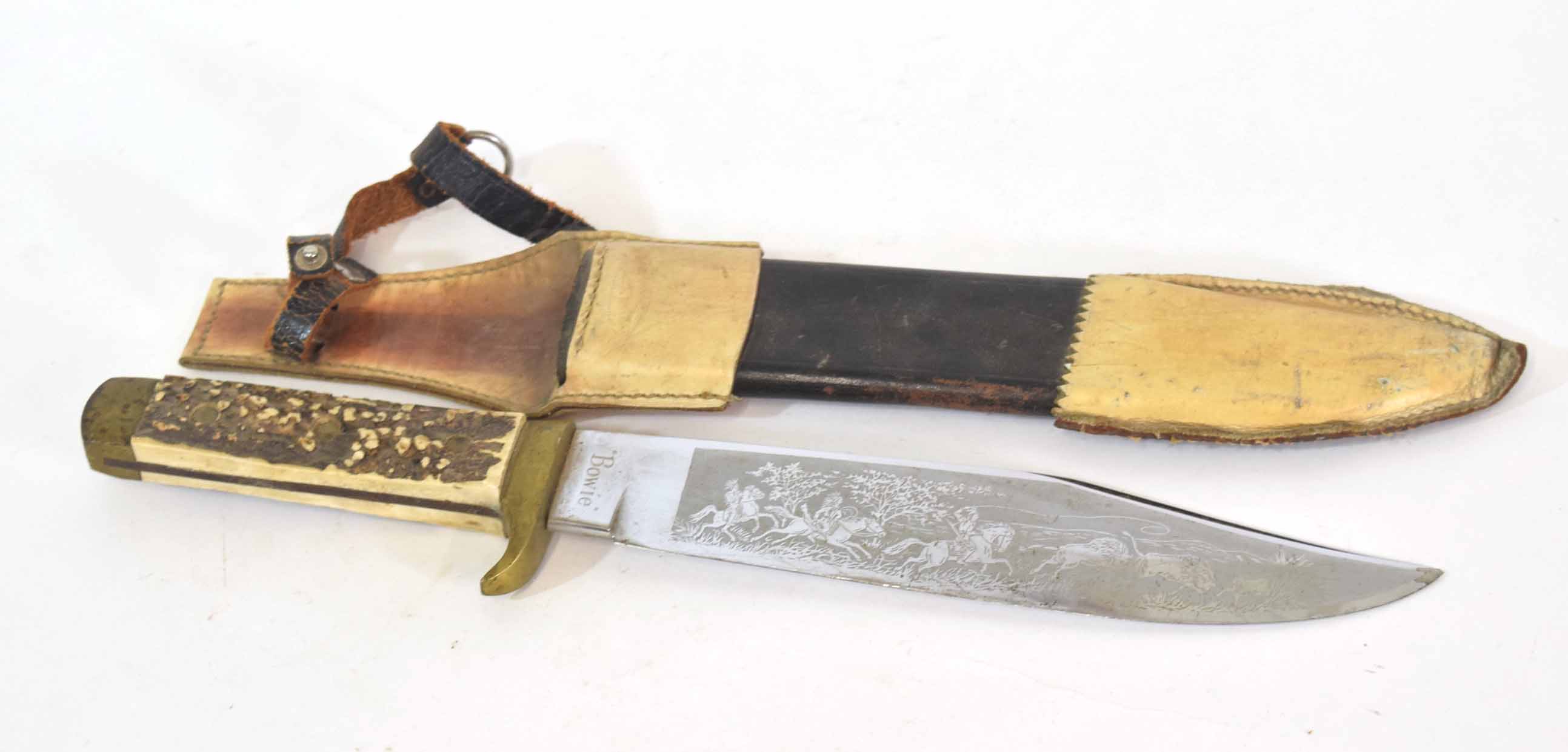 Very large Bowie knife, made in Whitby by Solingen Chrome with brass hilt and pommel, stag antler - Image 3 of 3