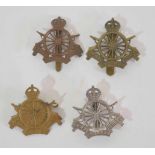 Quantity of four WWI Army Cyclists Corps cap badges to include one officer's silver example, (4)