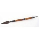 African throwing spear with animal hide surround over handle, length of spear 68cm