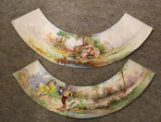 French School (19th/20th Century), Classical Landscape and Rabbit shooting, pair of fan shaped