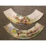 French School (19th/20th Century), Classical Landscape and Rabbit shooting, pair of fan shaped