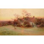 George Oyston (1861-1937), Figures by a Cottage in Country Landscape, watercolour, signed and dated