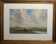 Sawbridge Family (19th/20th Century), Fenland Scene with Figure in a Punt, watercolour, 34 x 52cm