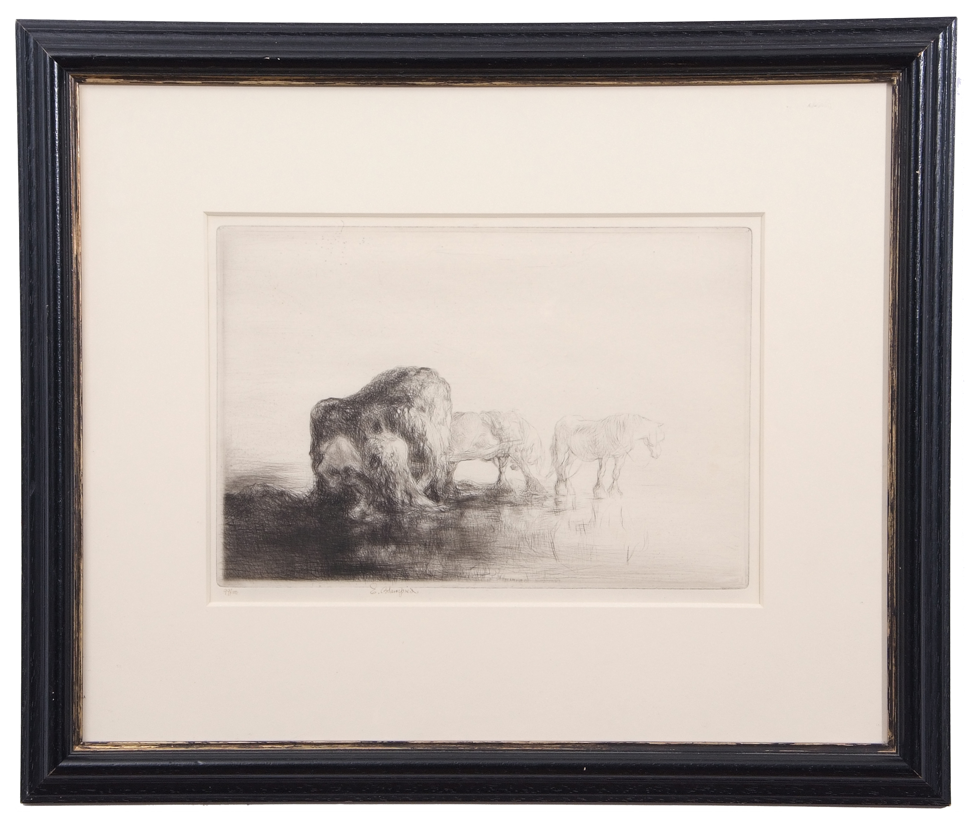 AR Edmund Blampied (1886-1966) "A Jersey Shore" black and white etching, signed and numbered 99/100 - Image 2 of 2