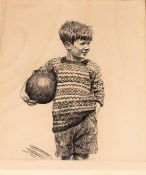 Joseph Simpson (1879-1939), Young Footbaler, black and white etching, signed in pencil to lower