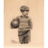 Joseph Simpson (1879-1939), Young Footbaler, black and white etching, signed in pencil to lower