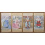 Christine M Wells, ABWS (19th/20th century), "The Four Seasons", set of four watercolours in one