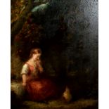 English School (19th Century), Seated Girl by a Fountain, oil on panel, 25 x 20cm