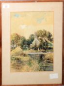 AR Charles Mayes Wigg (1889-1969), Broadland Scene with Figures by a Church, watercolour, signed