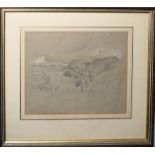 John Linnell (1792-1882), 'North Wales', monochrome drawing heightened with white, signed, dated