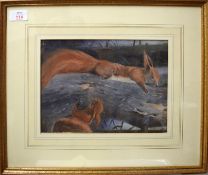 English School (19th/20th Century), Pair of Red Squirrells, oil on paper, 19 x 26cm