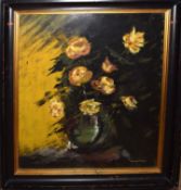 Hermi A Schubler (20th Century), Roses in a Vase, oil on board, signed lower right, 58 x 48cm