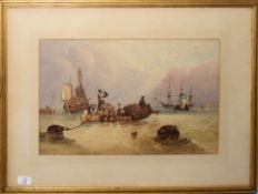 Attributed to John Sell Cotman (1782-1842), Seascape with Figures in a Boat, watercolour, bears