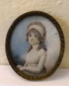 English School (19th Century), Young Girl, portrait miniature, 7 x 5cm