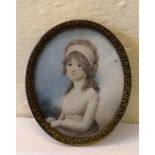 English School (19th Century), Young Girl, portrait miniature, 7 x 5cm