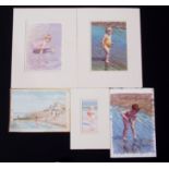 John Rowbottom (20th century), Beach scenes etc, group of five watercolours, all signed, assorted