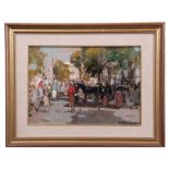 Italian School (20th century), Market place, oil on board, indistinctly signed lower right, 22 x