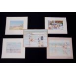 John Rowbottom (20th century), Beach scenes etc, group of five watercolours, all signed, assorted