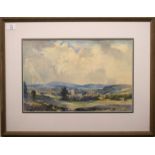 George Robert Rushton (1869-1947), Landscape with Church and Village, watercolour, signed lower