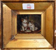 English School (19th/20th Century), Kittens, miniature oil on panel, 7 x 8cm