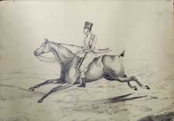 Attributed to Henry Thomas Alken (1785-1851), Gents on Horseback, 2 pencil drawings, 21 x 30cm & 28