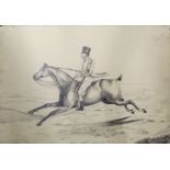 Attributed to Henry Thomas Alken (1785-1851), Gents on Horseback, 2 pencil drawings, 21 x 30cm & 28