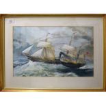 G Jones (19th/20th Century), Paddle Steamer in Rough Sea, watercolour and gouache, signed lower