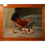 English School (19th/20th Century), Chicken with Chicks, oil on board, 29 x 39cm