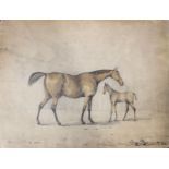 Attributed to Edwin Cooper of Beccles (1785-1833), Mare and Foal, pencil and wash, 28 x 38cm,