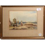 English School (19th Century), Coastal Scene with Fisherfolk, watercolour, 18 x 26cm