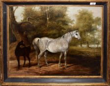 English School (19th Century), Mare and Foal in Landscape, oil on canvas, 48 x 64cm