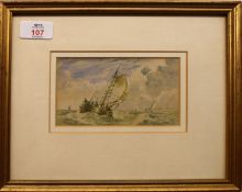 George Chambers (1803-1840), Seascapes, pair of watercolours, one signed lower left, 8 x 14cm (2)