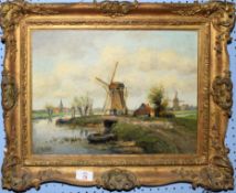 Alfred Martens (1888-1936), Dutch Landscape with Windmills, oil on canvas, signed lower left, 29 x