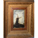 Continental School (19th Century), Landscape with Figure and Windmill, oil on panel, bearing