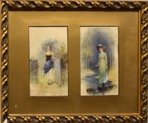 Ernest Appleby (1862-1909), Ladies in Landscapes, pair of watercolours in one frame, both